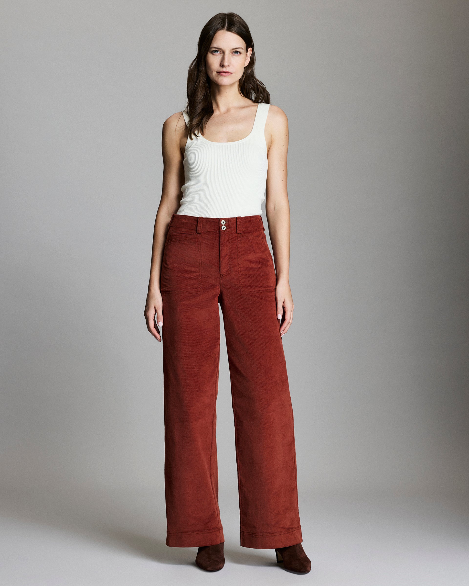 Model shows the fit of the pant