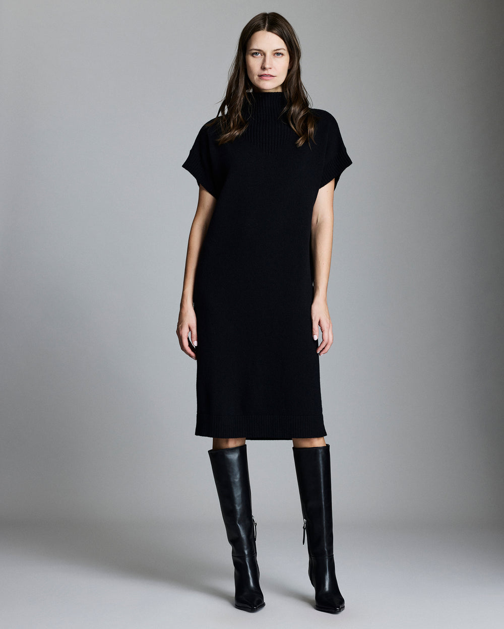 Funnel Neck Sweater Dress - Funnel Neck Sweater Dress -