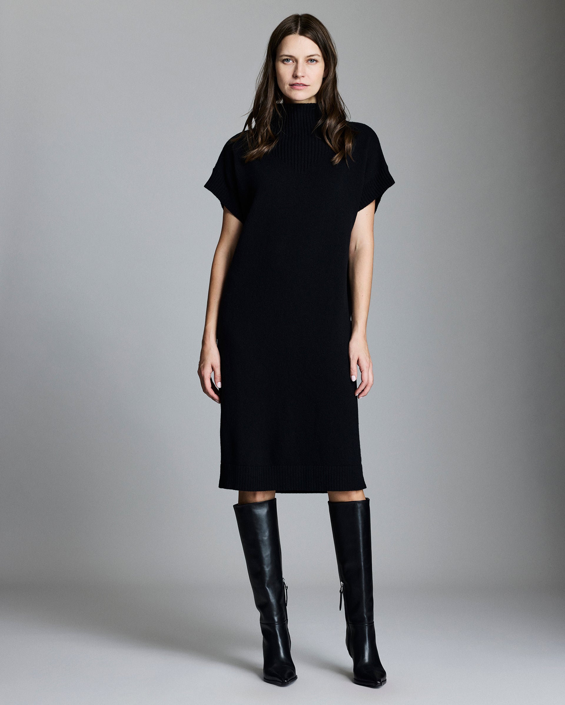 Funnel Neck Sweater Dress - Funnel Neck Sweater Dress -