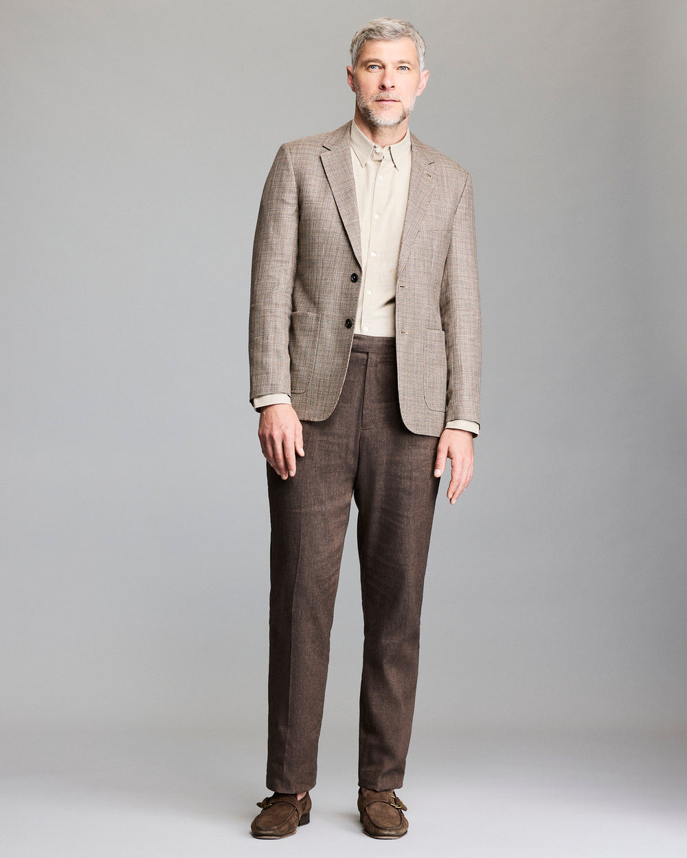 Model shows the fit of the jacket.