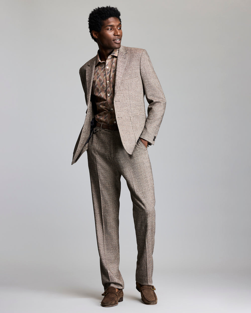 Model shows the fit of the jacket.