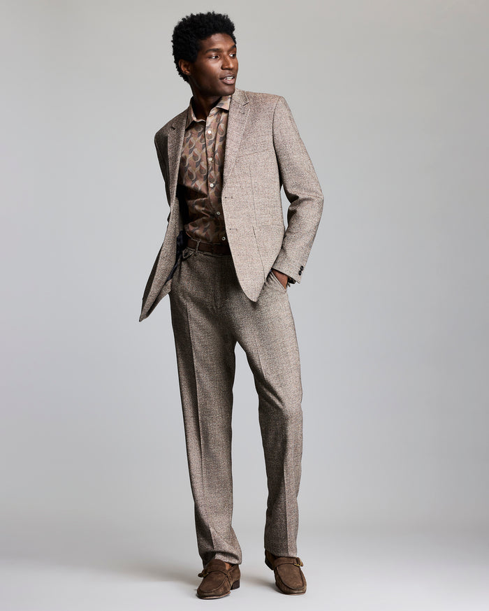 Model shows the fit of the jacket.