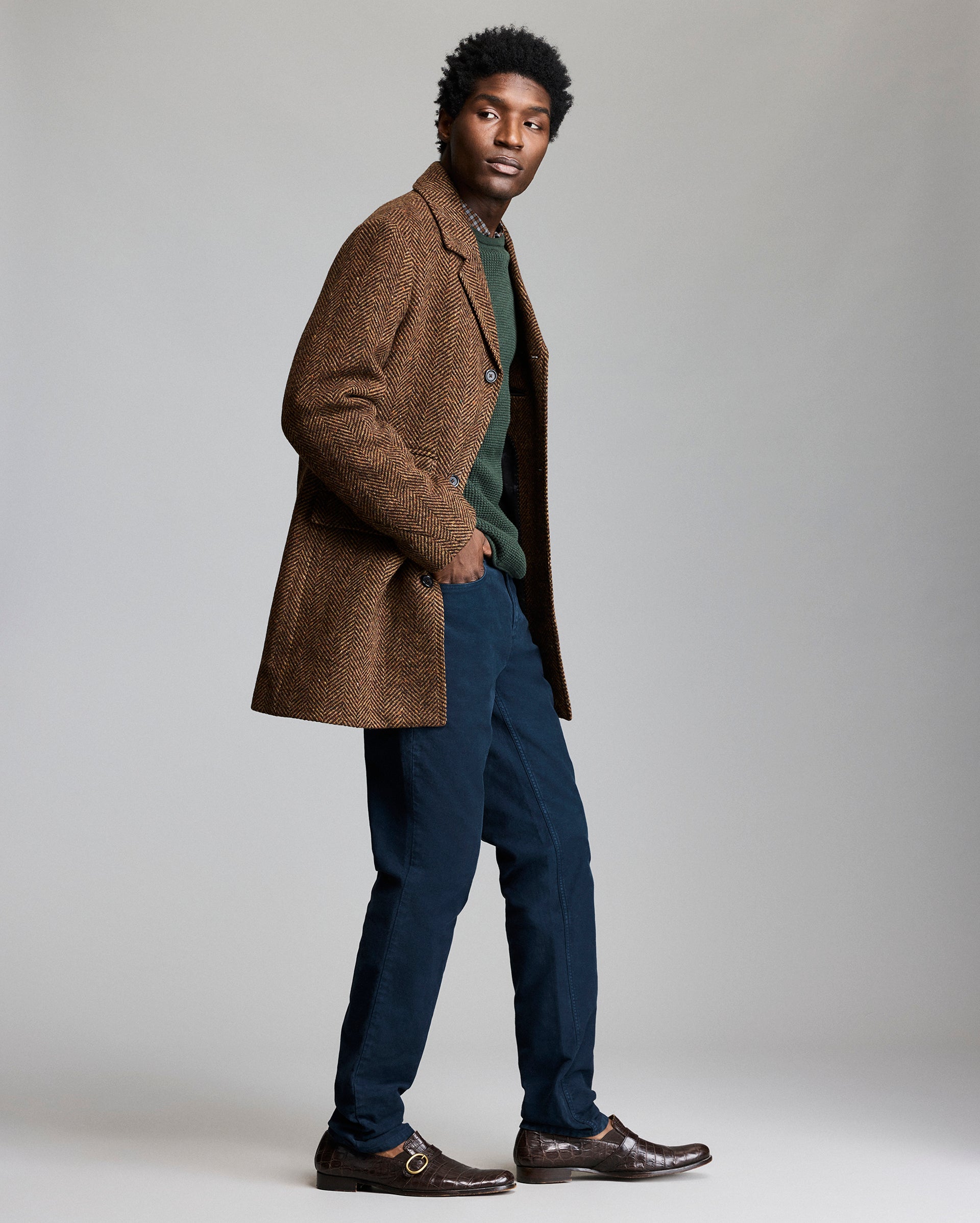 Billy Reid Herringbone Astor Coat, Dark Brown Herringbone Billy Reid Herringbone Astor Coat, Dark Brown Herringbone