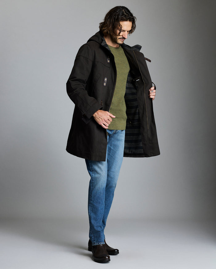 Model shows the inside of the coat