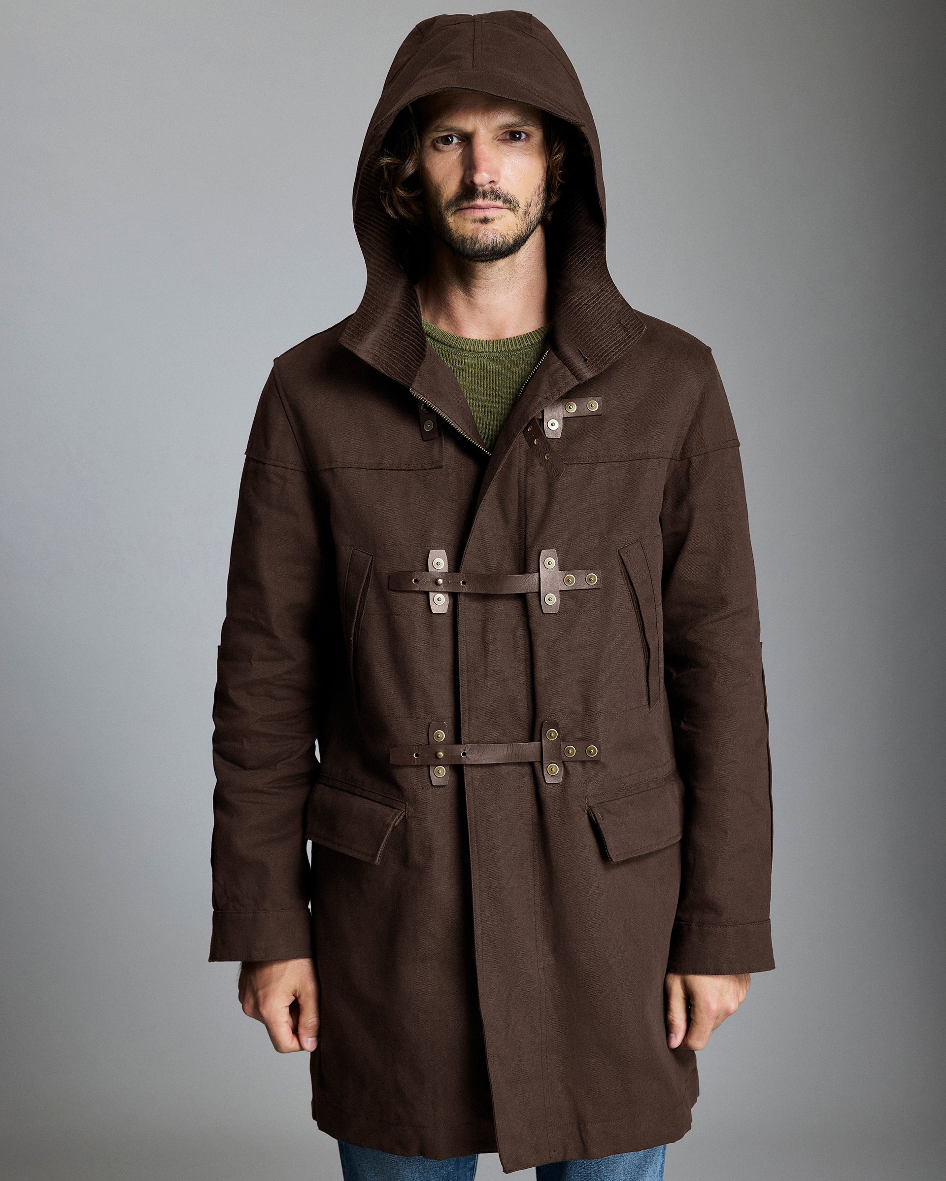 Waxed Canvas Duffle Coat with Leather Trim | Billy Reid