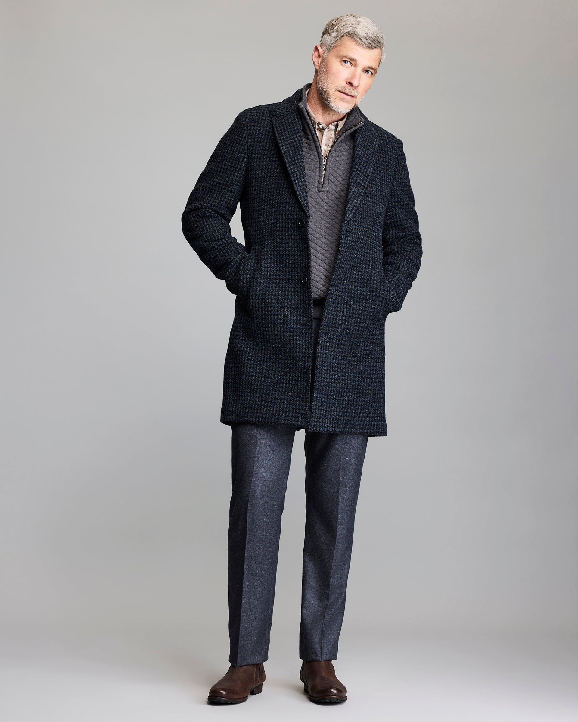 VIRGIN WOOL HOUNDSTOOTH WALKING CAR COAT