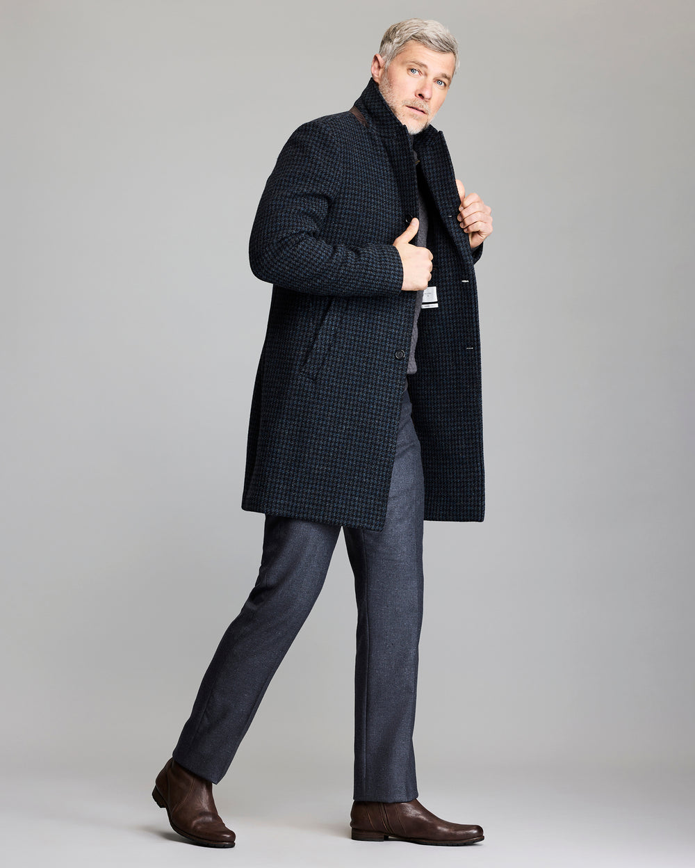 VIRGIN WOOL HOUNDSTOOTH WALKING CAR COAT