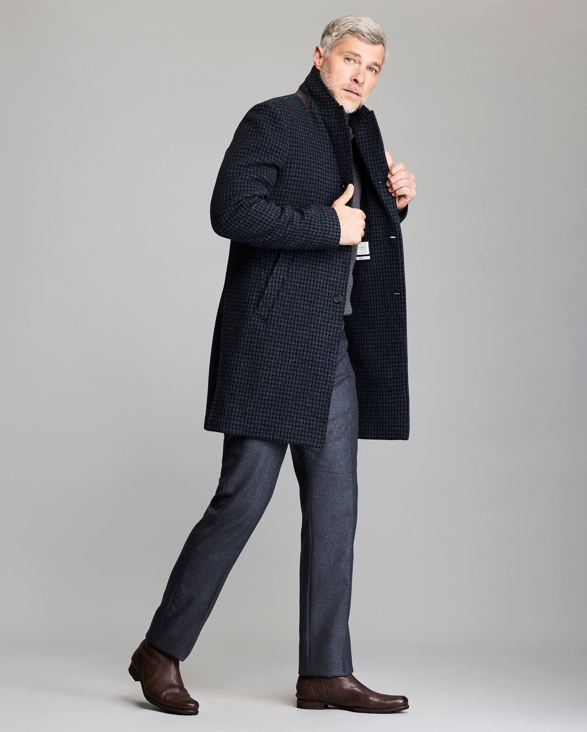 VIRGIN WOOL HOUNDSTOOTH WALKING CAR COAT