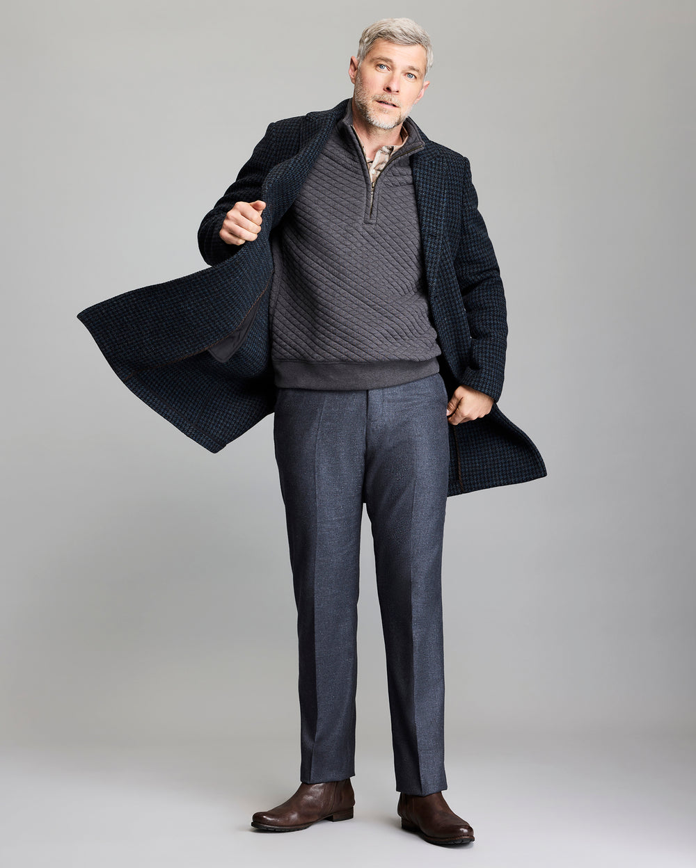 VIRGIN WOOL HOUNDSTOOTH WALKING CAR COAT