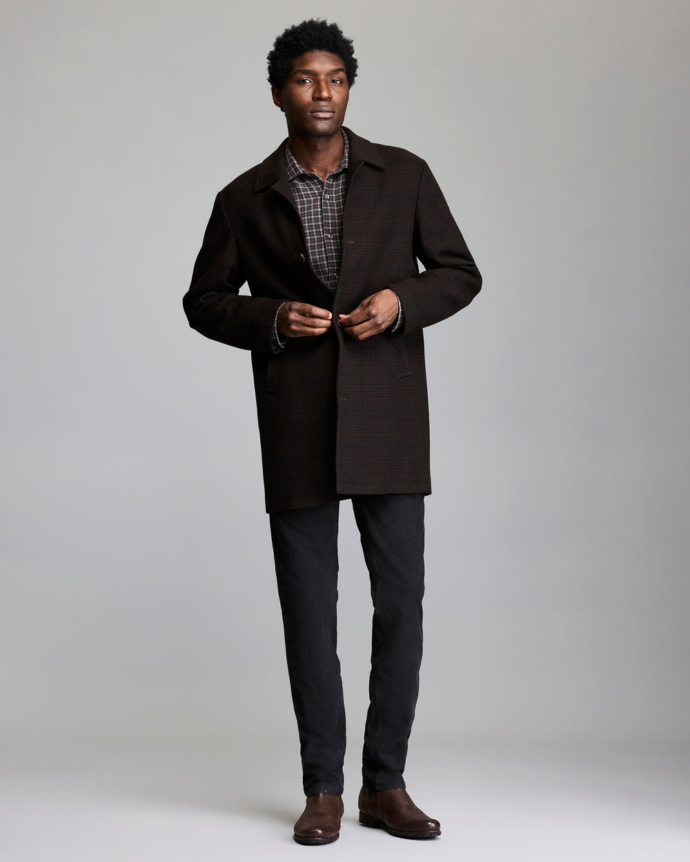 PLAID COOPER OVERCOAT	BROWN MULTI