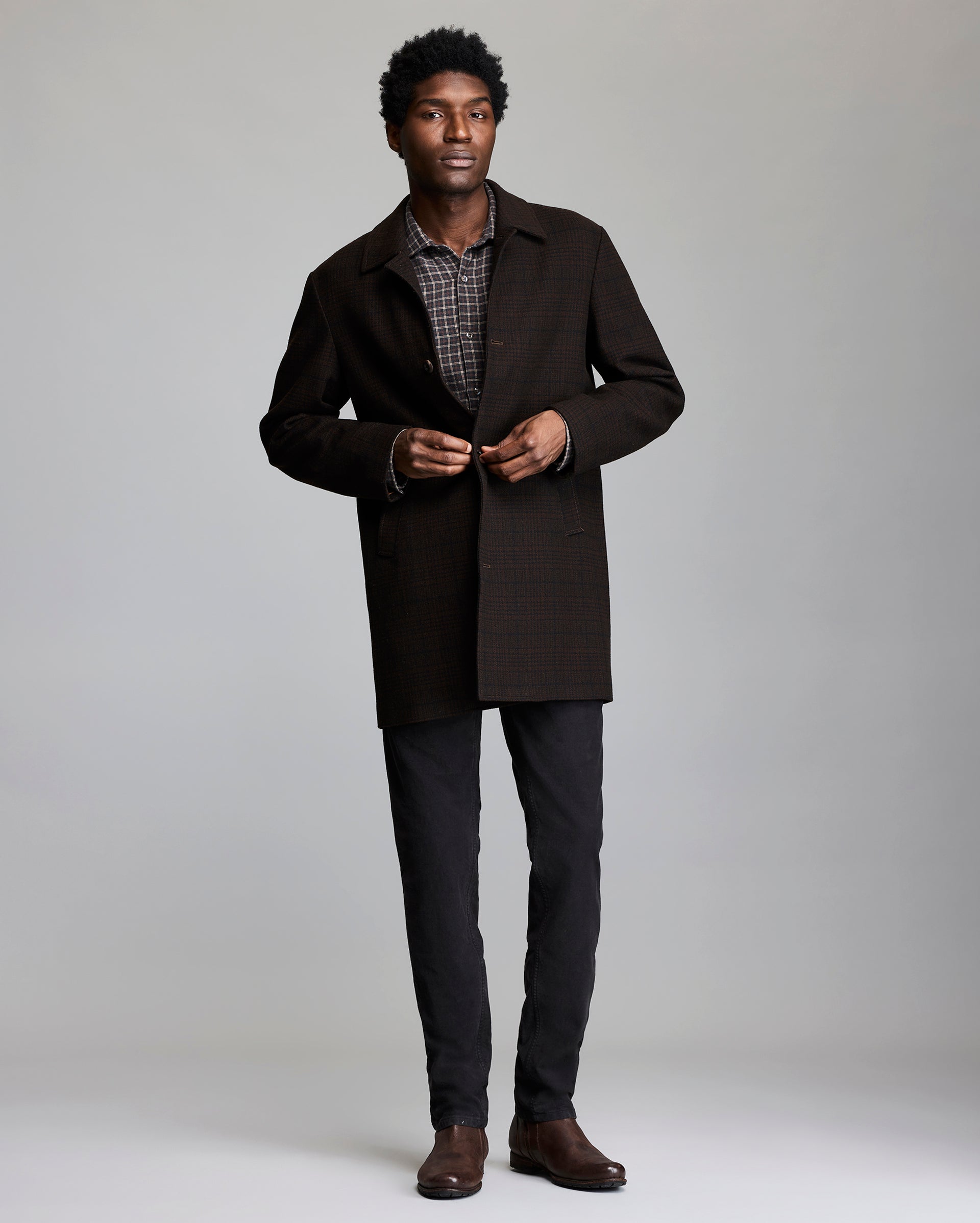 PLAID COOPER OVERCOAT	BROWN MULTI