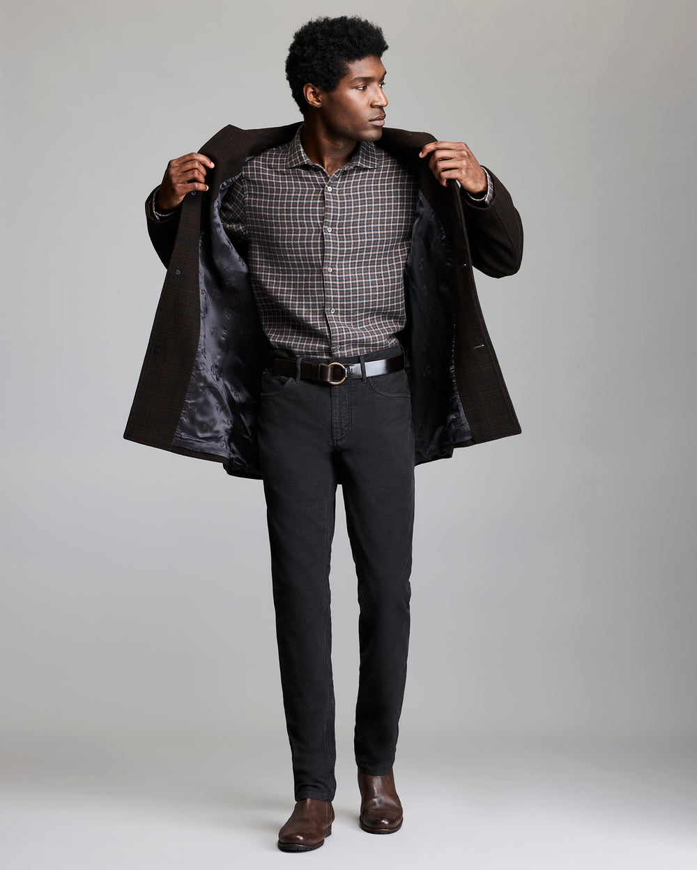 PLAID COOPER OVERCOAT	BROWN MULTI