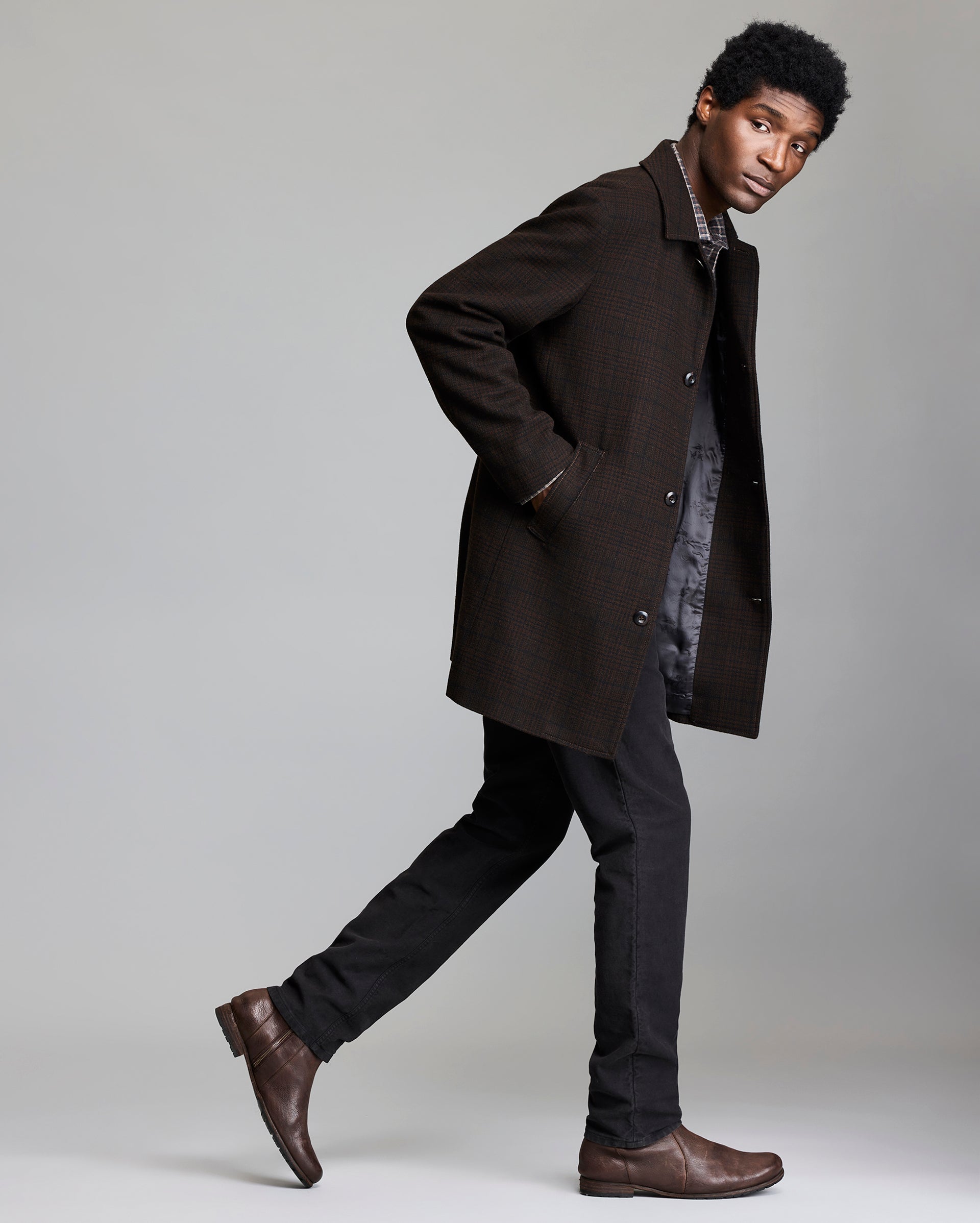 PLAID COOPER OVERCOAT	BROWN MULTI