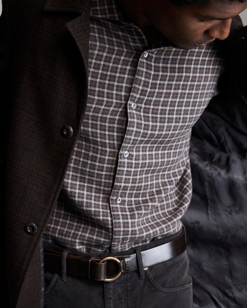 PLAID COOPER OVERCOAT	BROWN MULTI