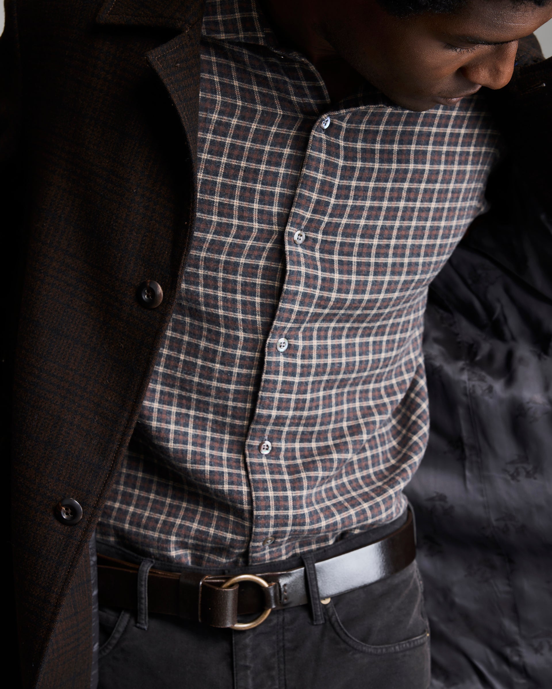 PLAID COOPER OVERCOAT	BROWN MULTI