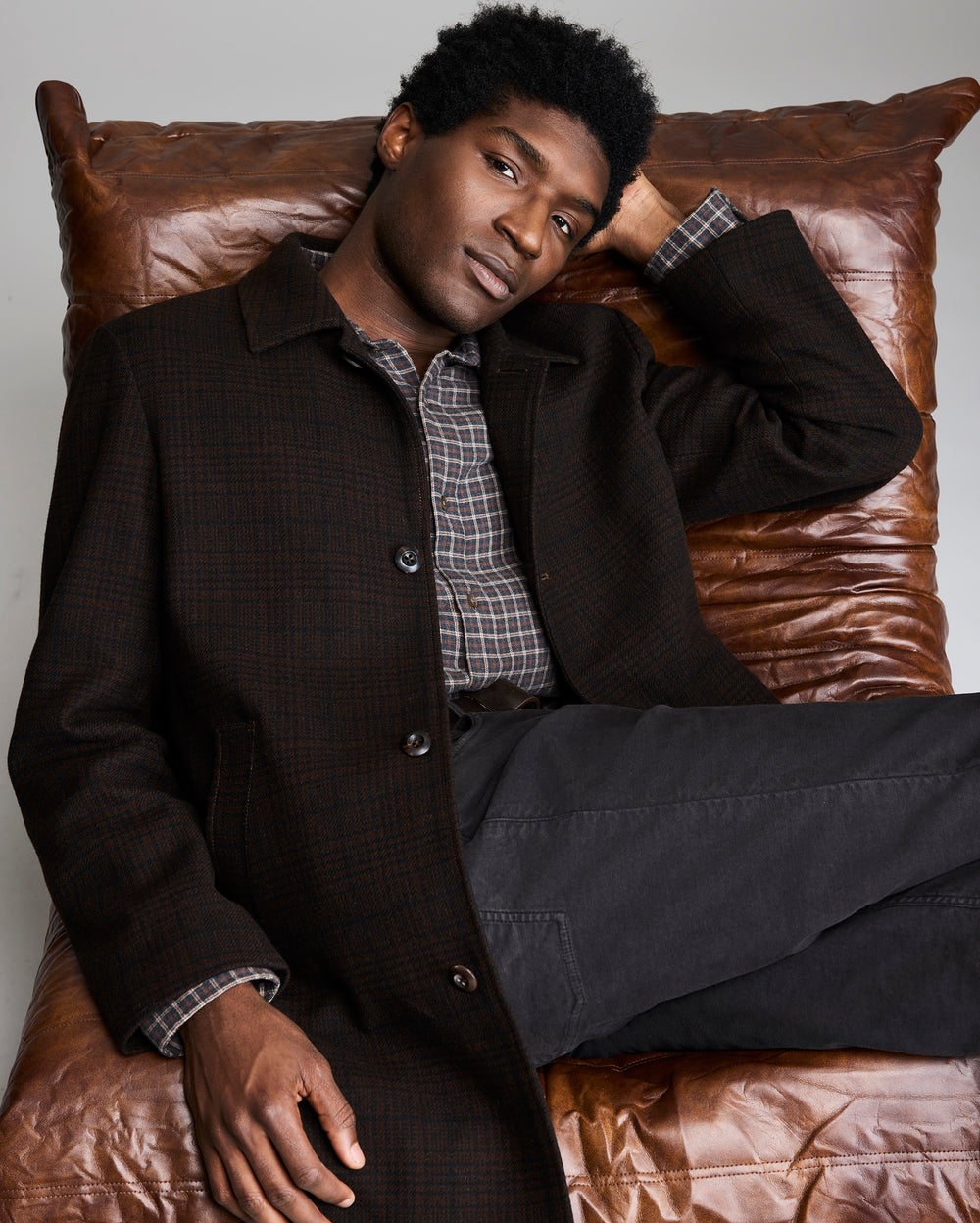 PLAID COOPER OVERCOAT	BROWN MULTI