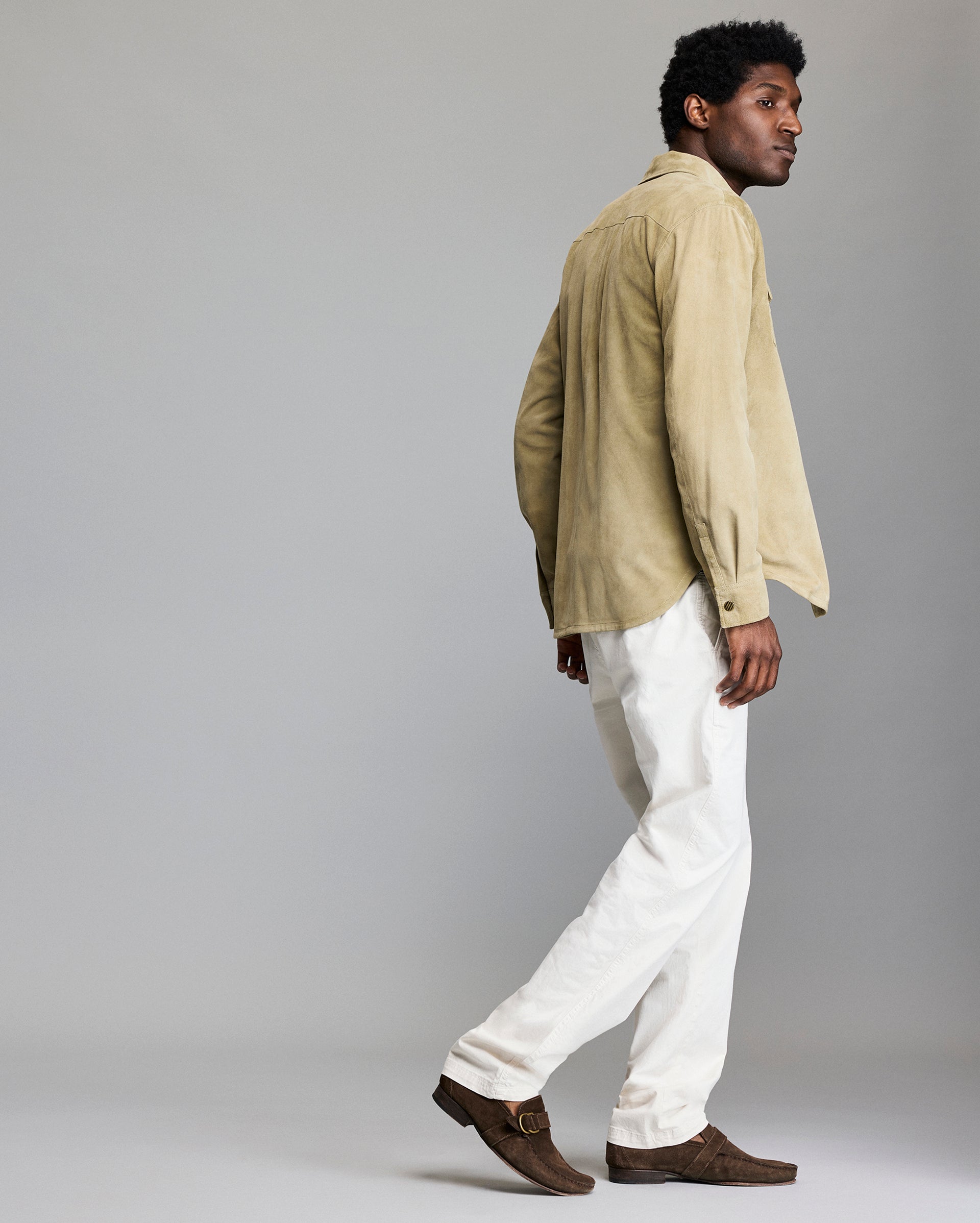 Savoy Suede Workshirt with Antique Brass Snaps | Billy Reid