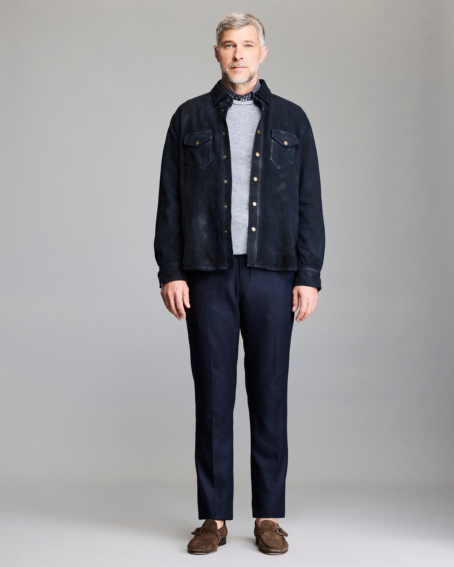 Savoy Waxed Suede Workshirt with Brass Snaps | Billy Reid