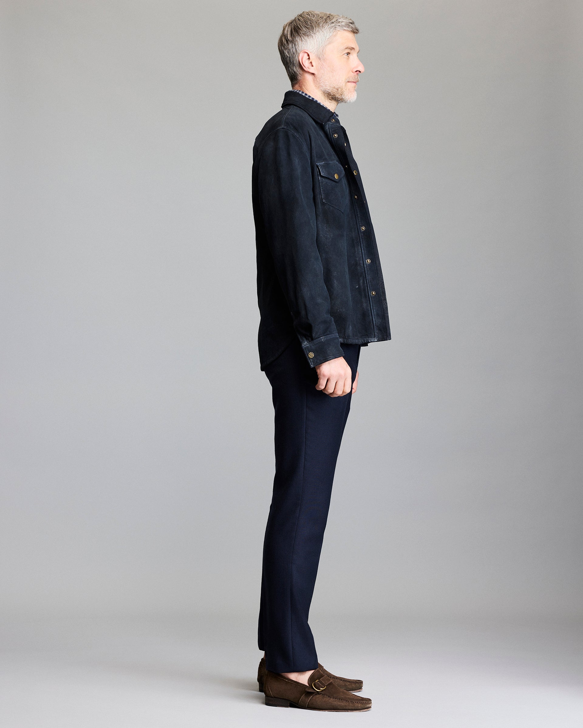 Savoy Waxed Suede Workshirt with Brass Snaps | Billy Reid
