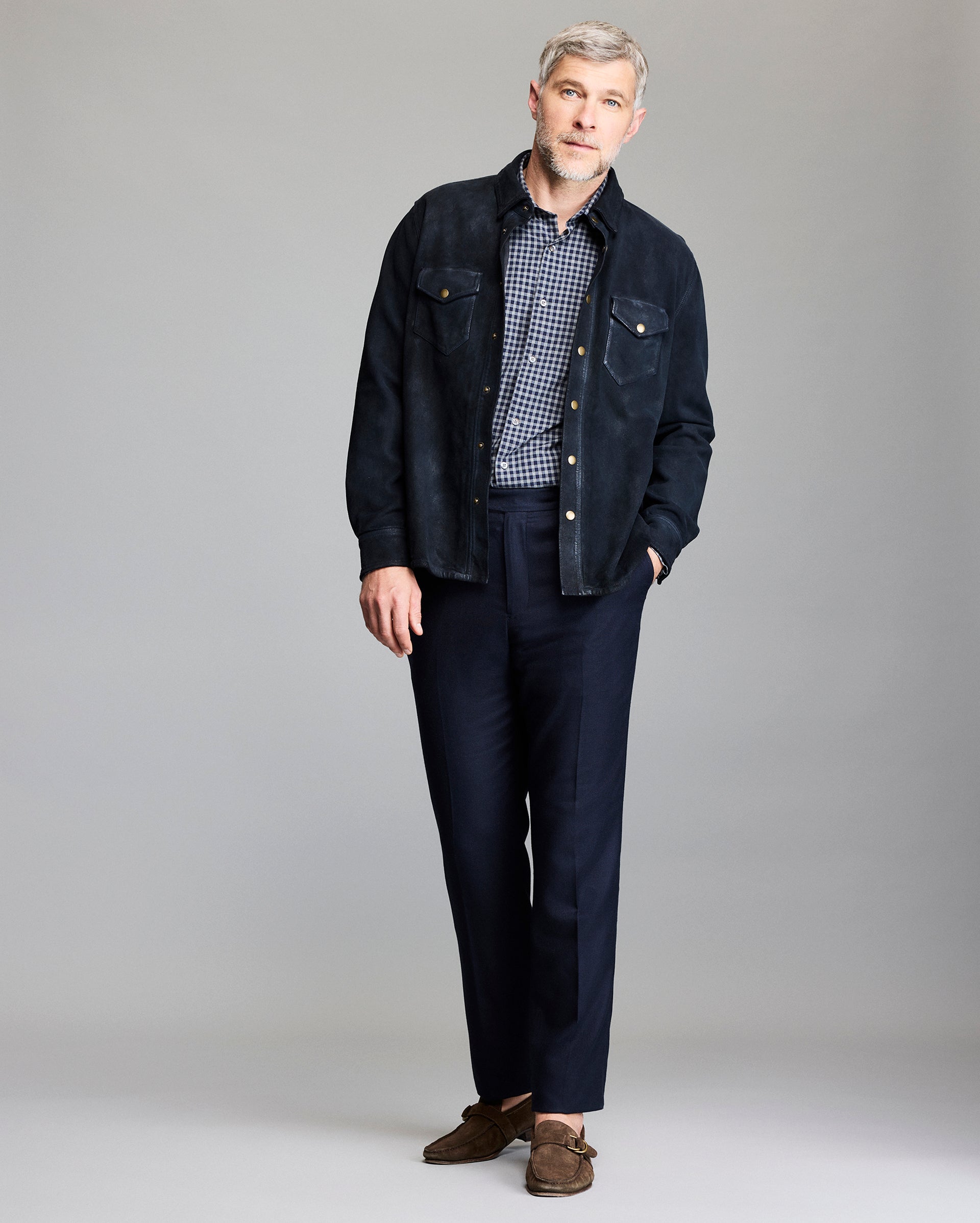 Savoy Waxed Suede Workshirt with Brass Snaps | Billy Reid