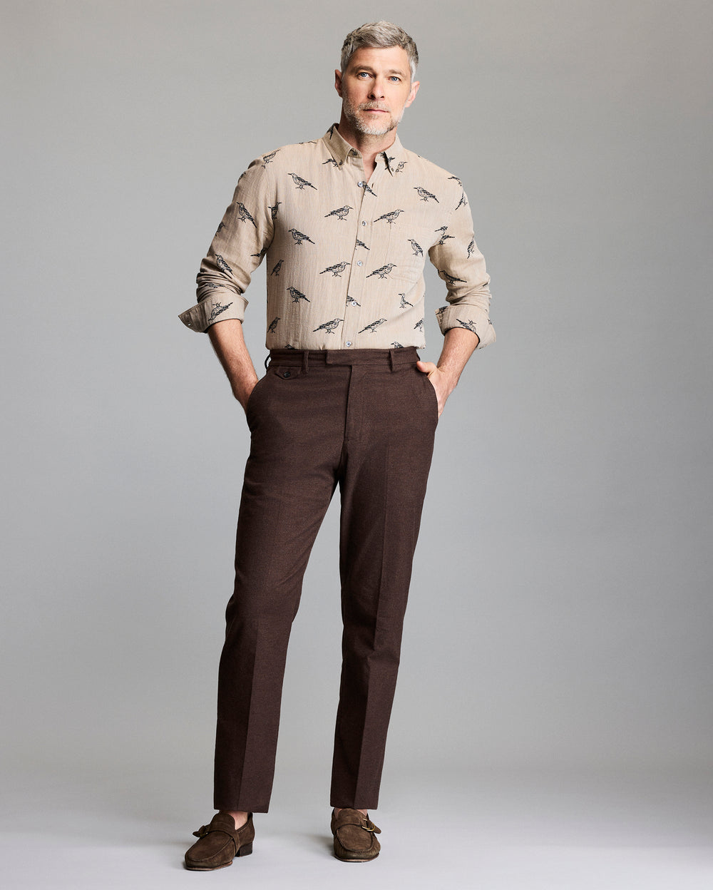 chocolate brown dress pants Billy Reid Flannel Flat Front Trouser, Chocolate Heather