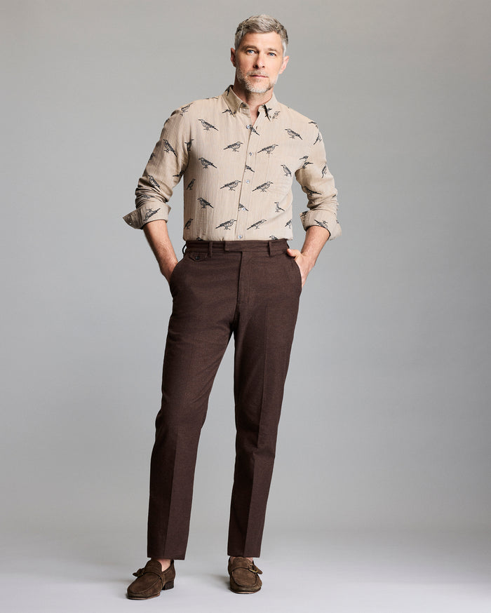 Billy Reid Flannel Flat Front Trouser, Chocolate Heather Billy Reid Flannel Flat Front Trouser, Chocolate Heather