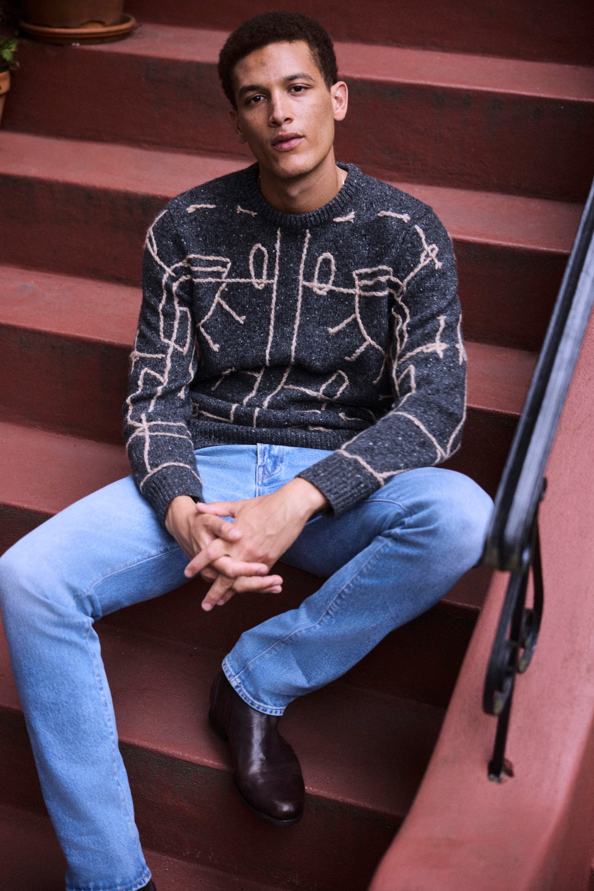 Eastlake Antler Crew Wool-Alpaca-Mohair Sweater | Billy Reid