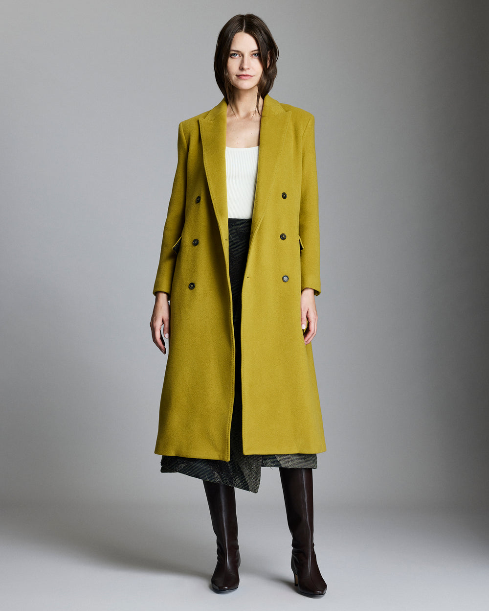 Wool Double Breasted Peak Lapel Coat