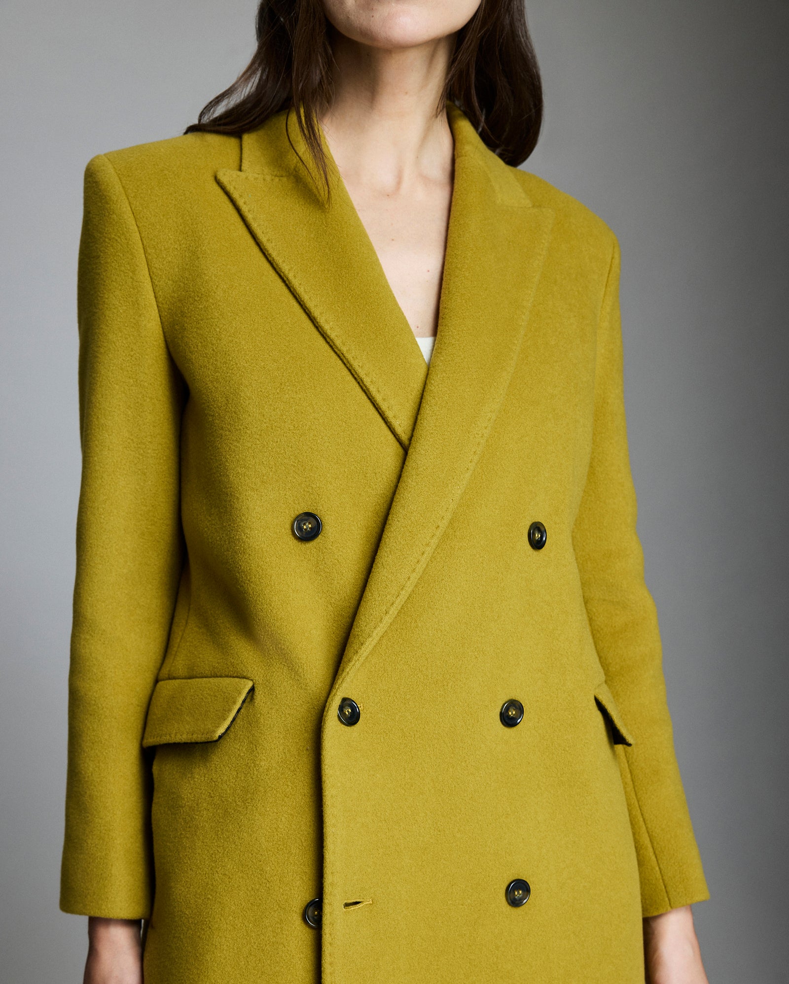 Wool Double Breasted Peak Lapel Coat