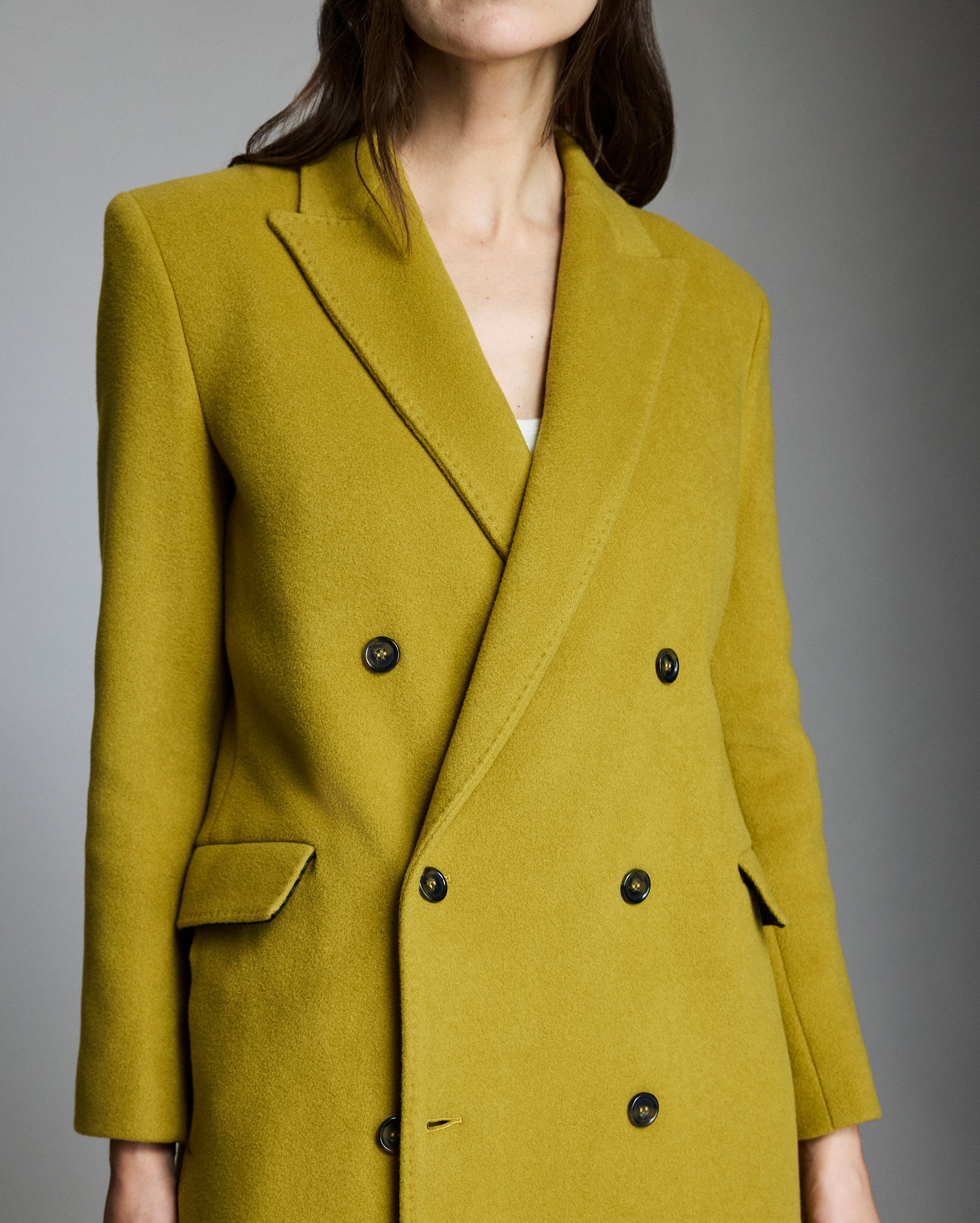 Wool Double Breasted Peak Lapel Coat