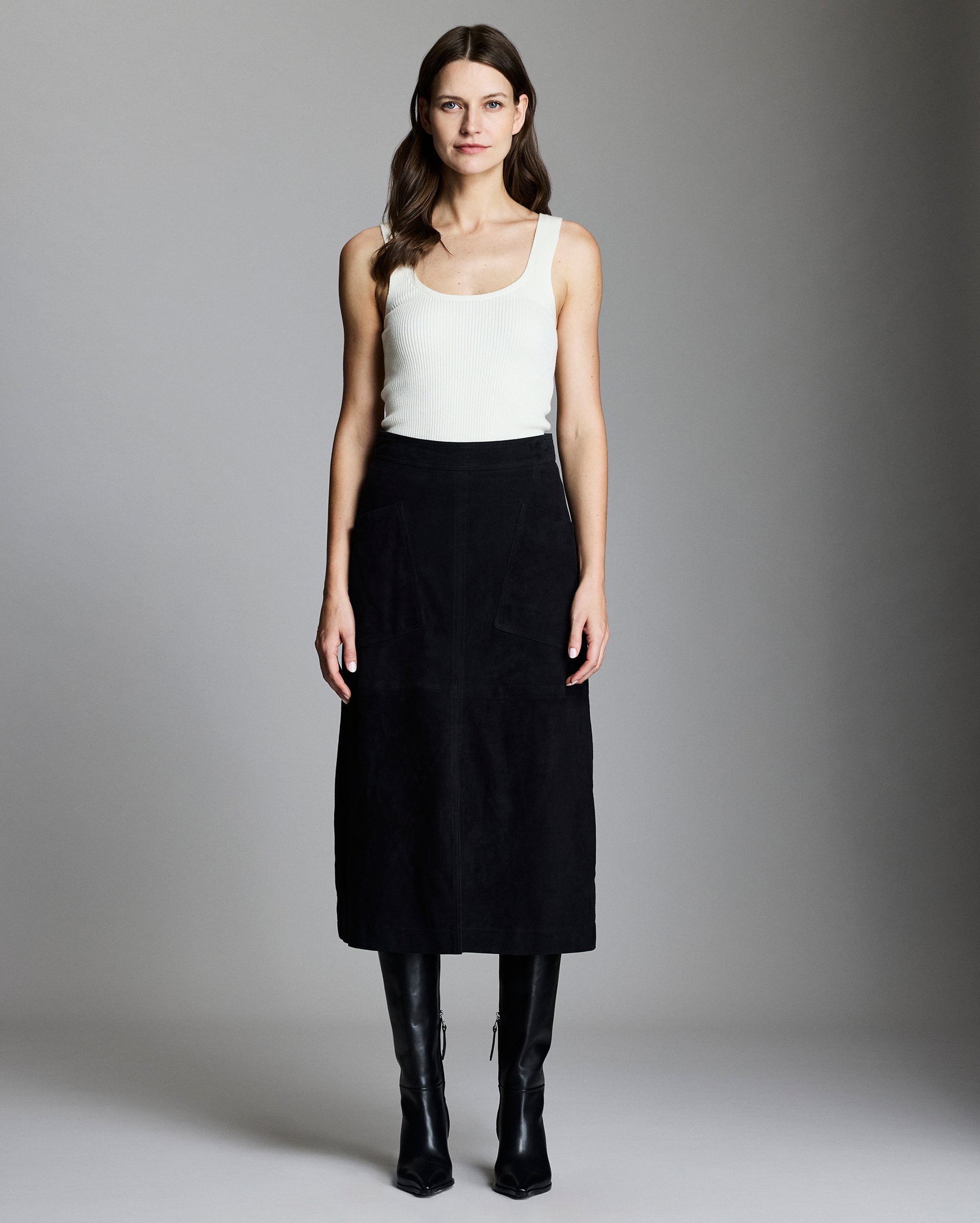 A-Line Goat Suede Skirt with Patch Pockets | Billy Reid