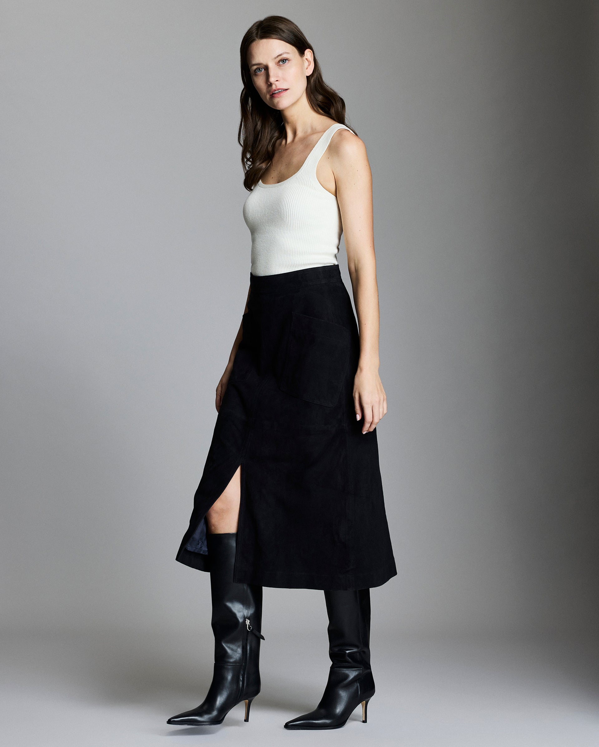 A-Line Goat Suede Skirt with Patch Pockets | Billy Reid