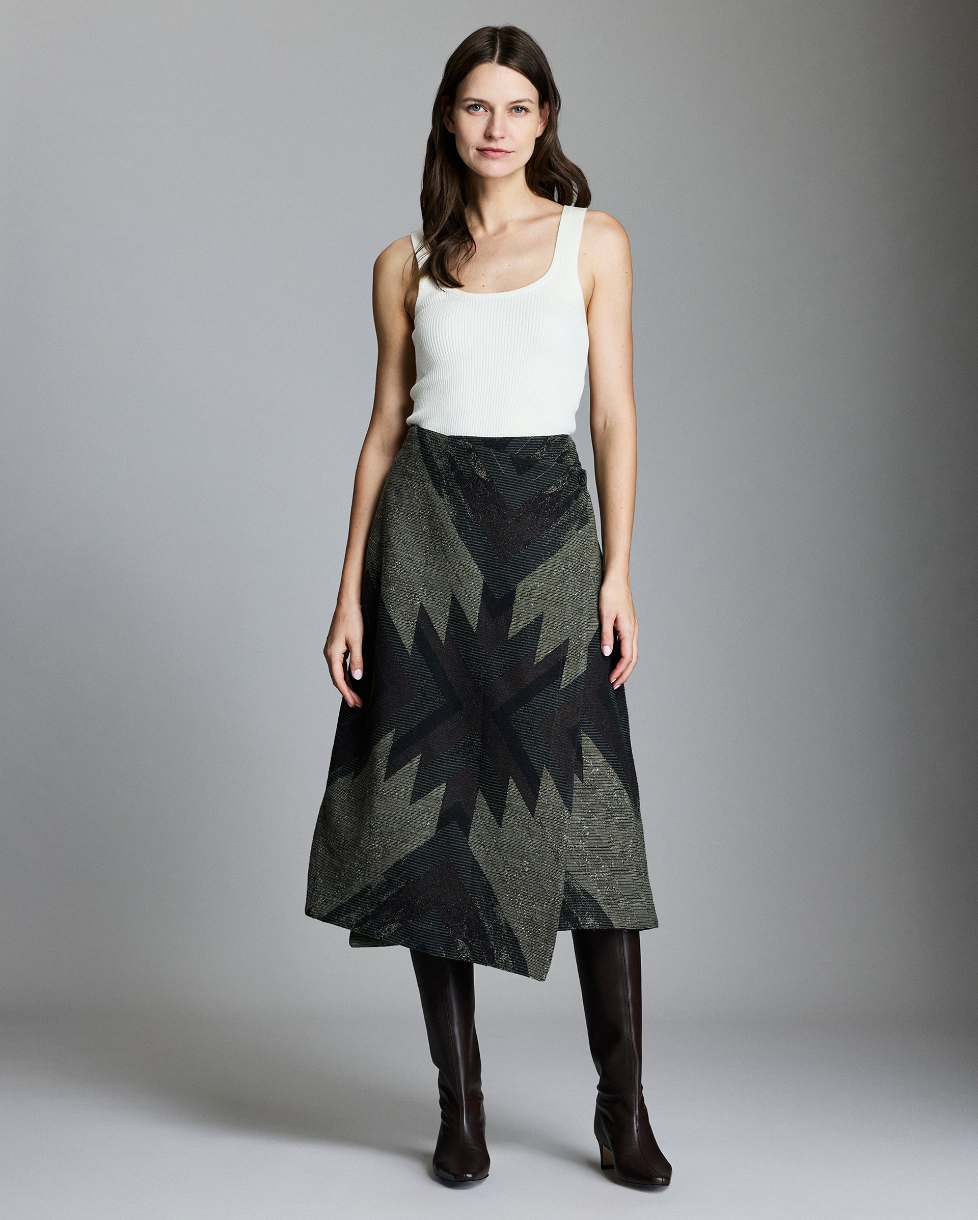 Plank Jacquard Wrap Skirt, Midi A-Line | Billy Reid