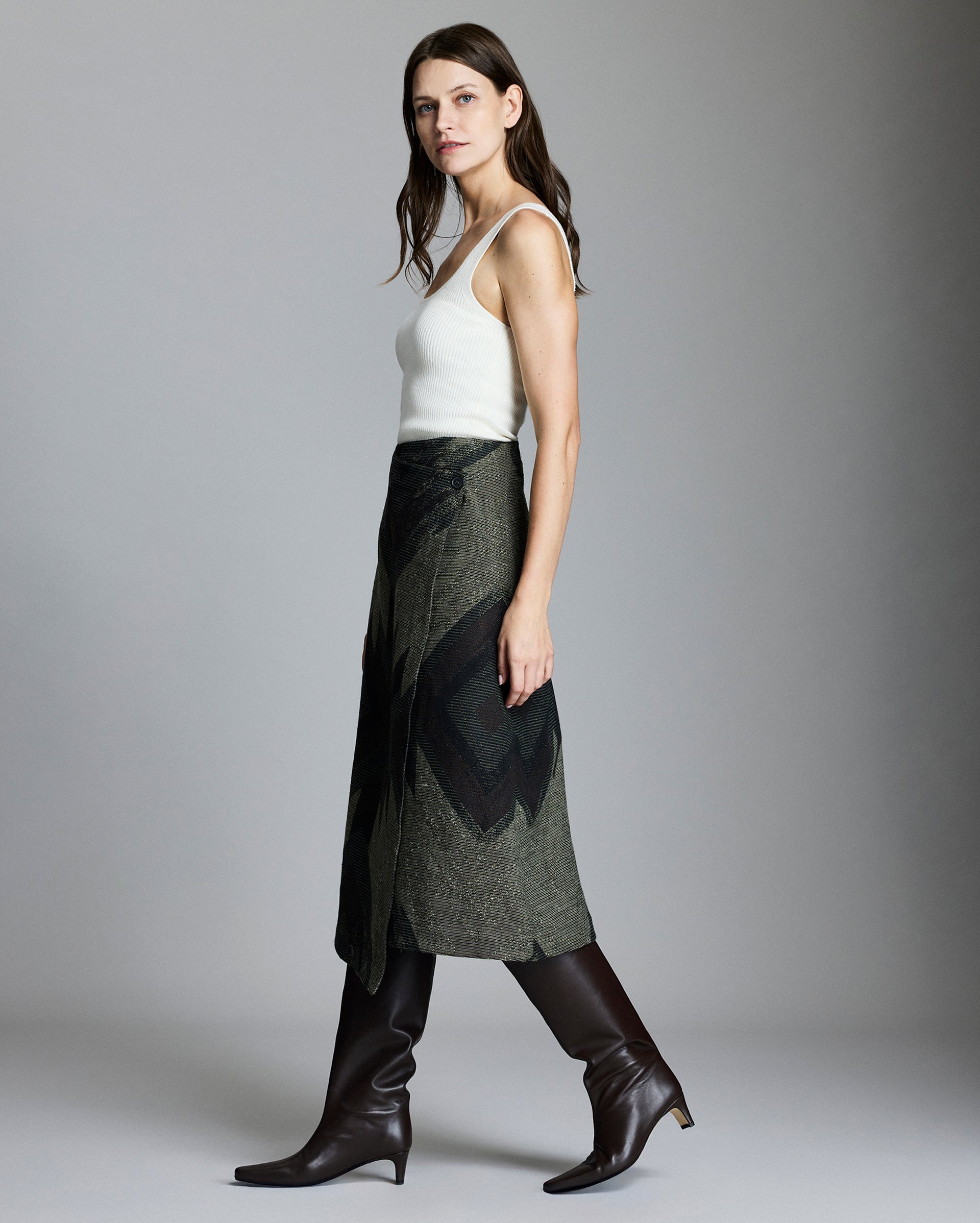 Plank Jacquard Wrap Skirt, Midi A-Line | Billy Reid