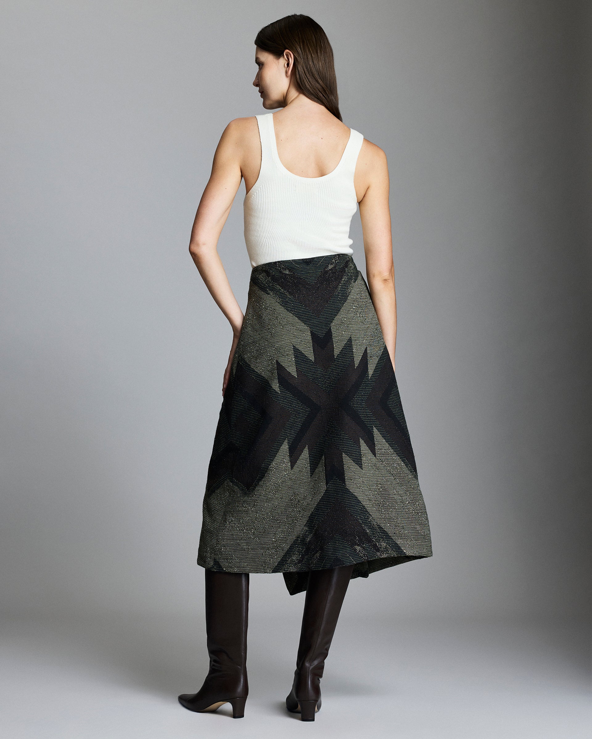 Plank Jacquard Wrap Skirt, Midi A-Line | Billy Reid