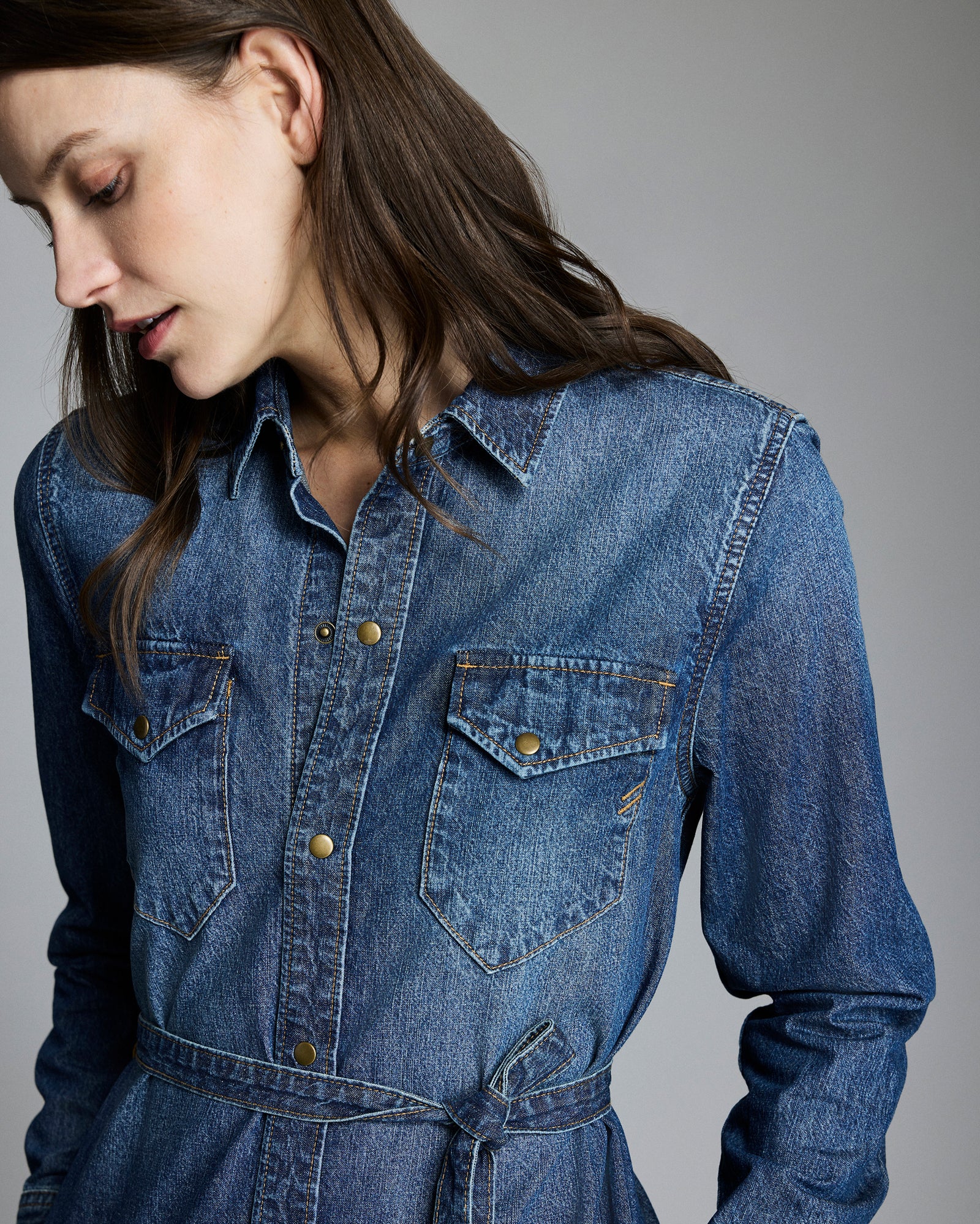 Shoals Denim Maxi Shirt Dress in Light Indigo