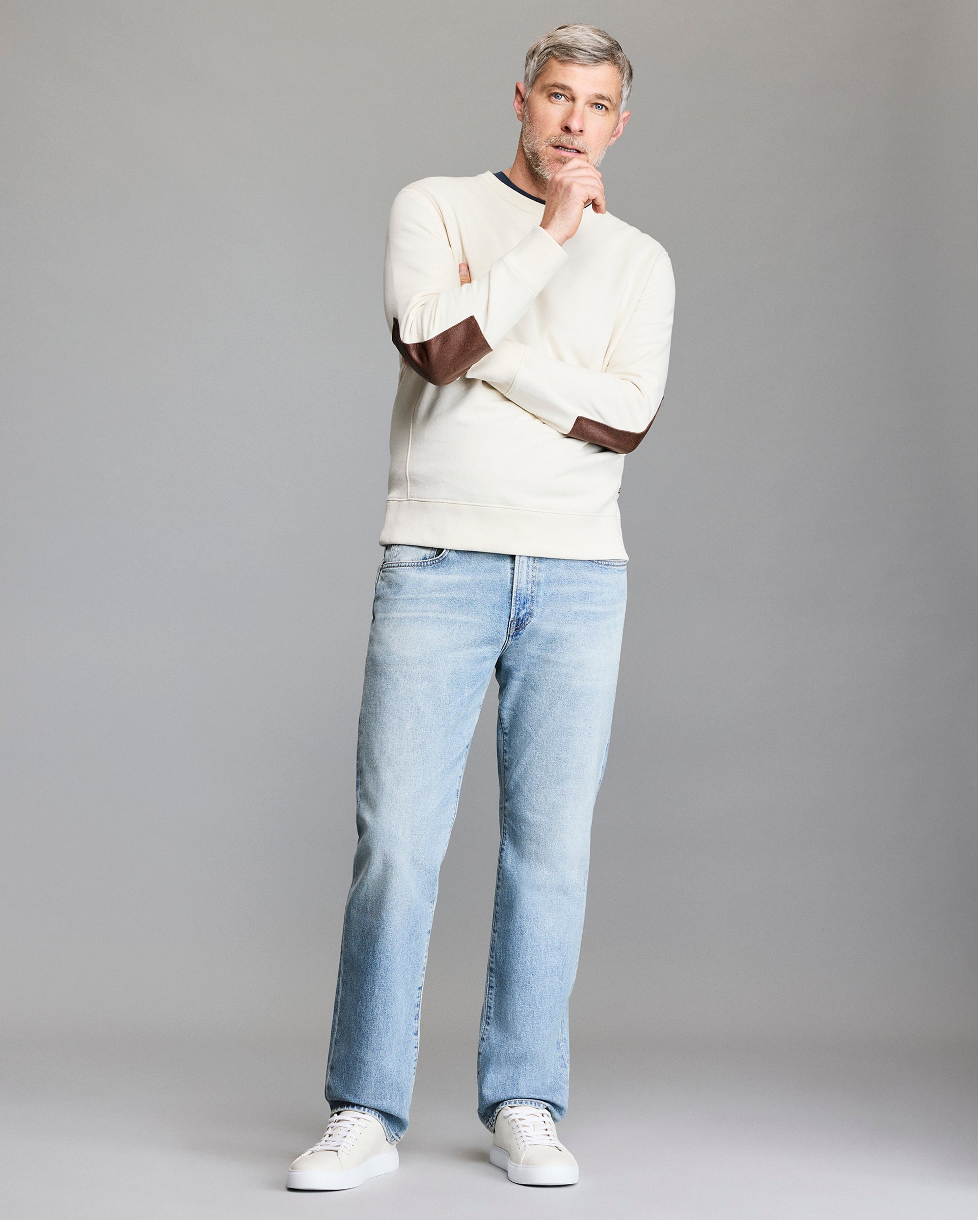 Dover Sweatshirt with Leather Elbow Patches | Billy Reid