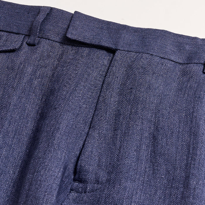 Herringbone Flat Front Trouser in Navy