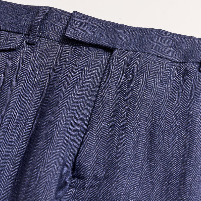 Herringbone Flat Front Trouser in Navy