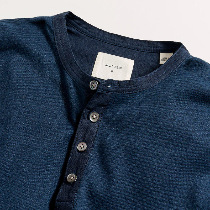 Short Sleeve Hemp Cotton Henley in Carbon Blue
