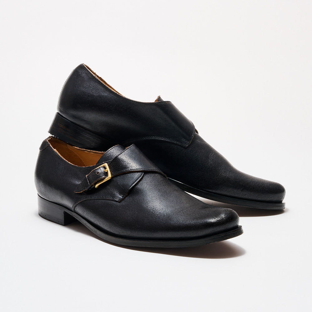 Black Leather Single Monk Strap Dress Shoe | Billy Reid