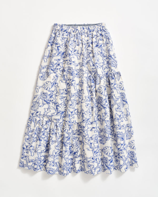 Panel Prairie Skirt in Cobalt/Cream