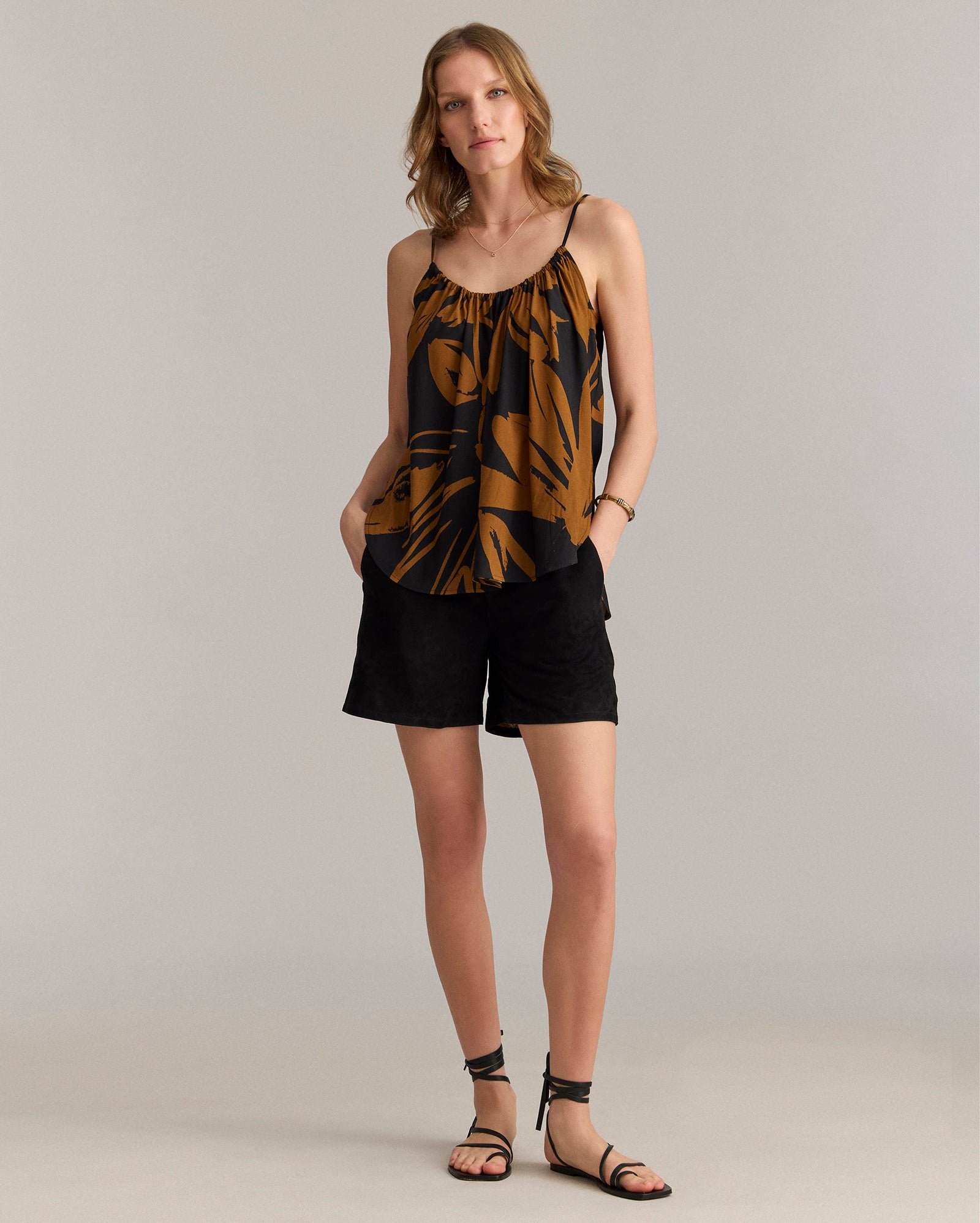 Silk Brush Stroke Floral Shirred Cami