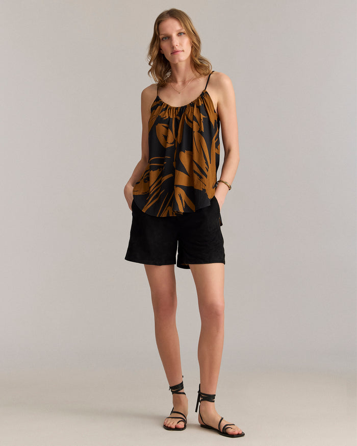 Silk Brush Stroke Floral Shirred Cami