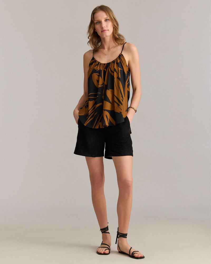 Silk Brush Stroke Floral Shirred Cami