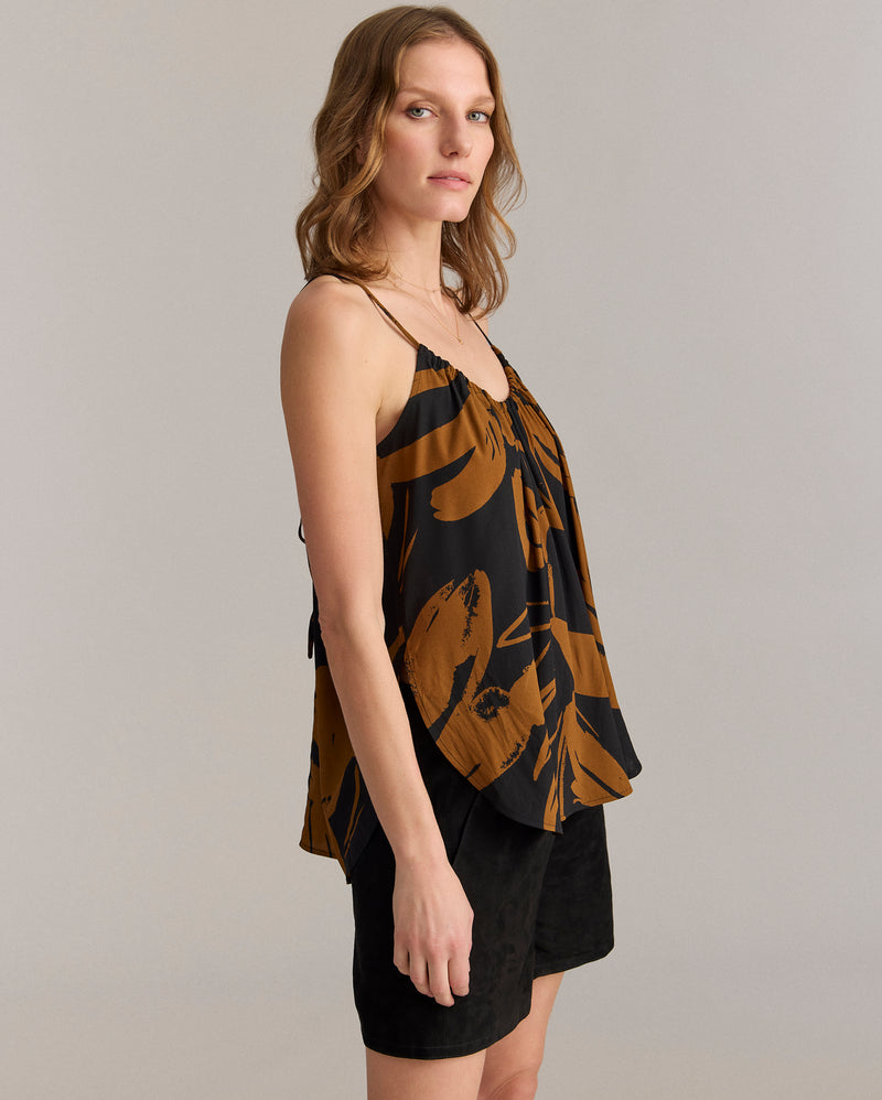 Silk Brush Stroke Floral Shirred Cami