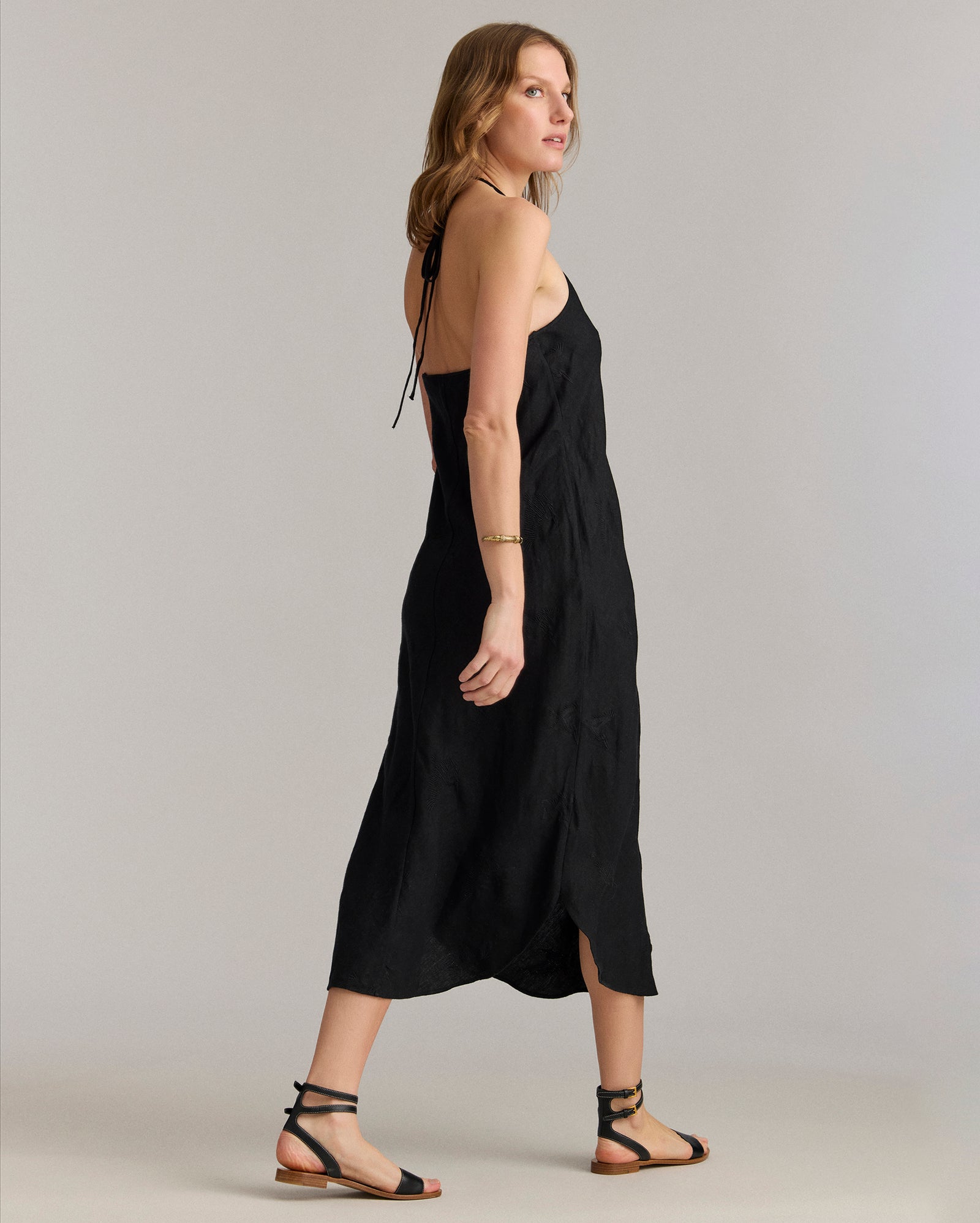 black linen slip dress Monki Linen Midaxi Slip Dress in Black