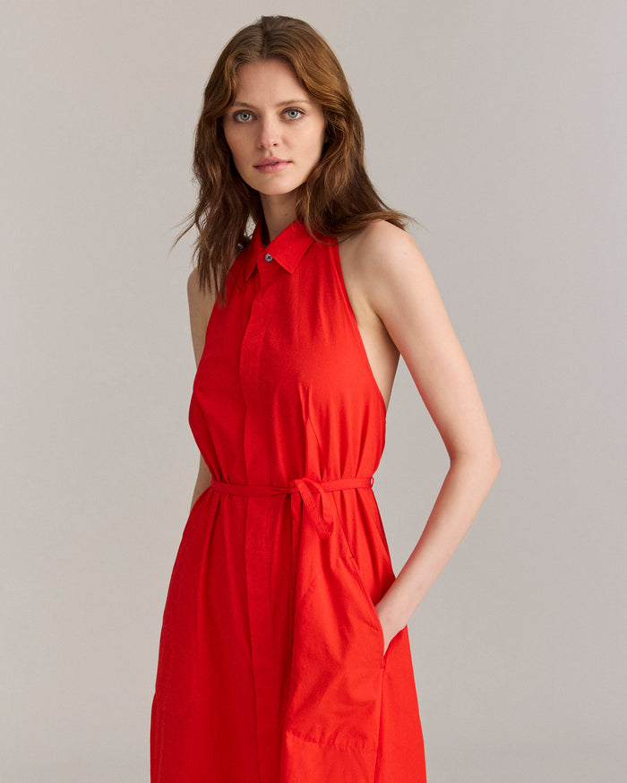 red poplin dress Billy Reid Poplin Halterneck Shirt Dress, Flame