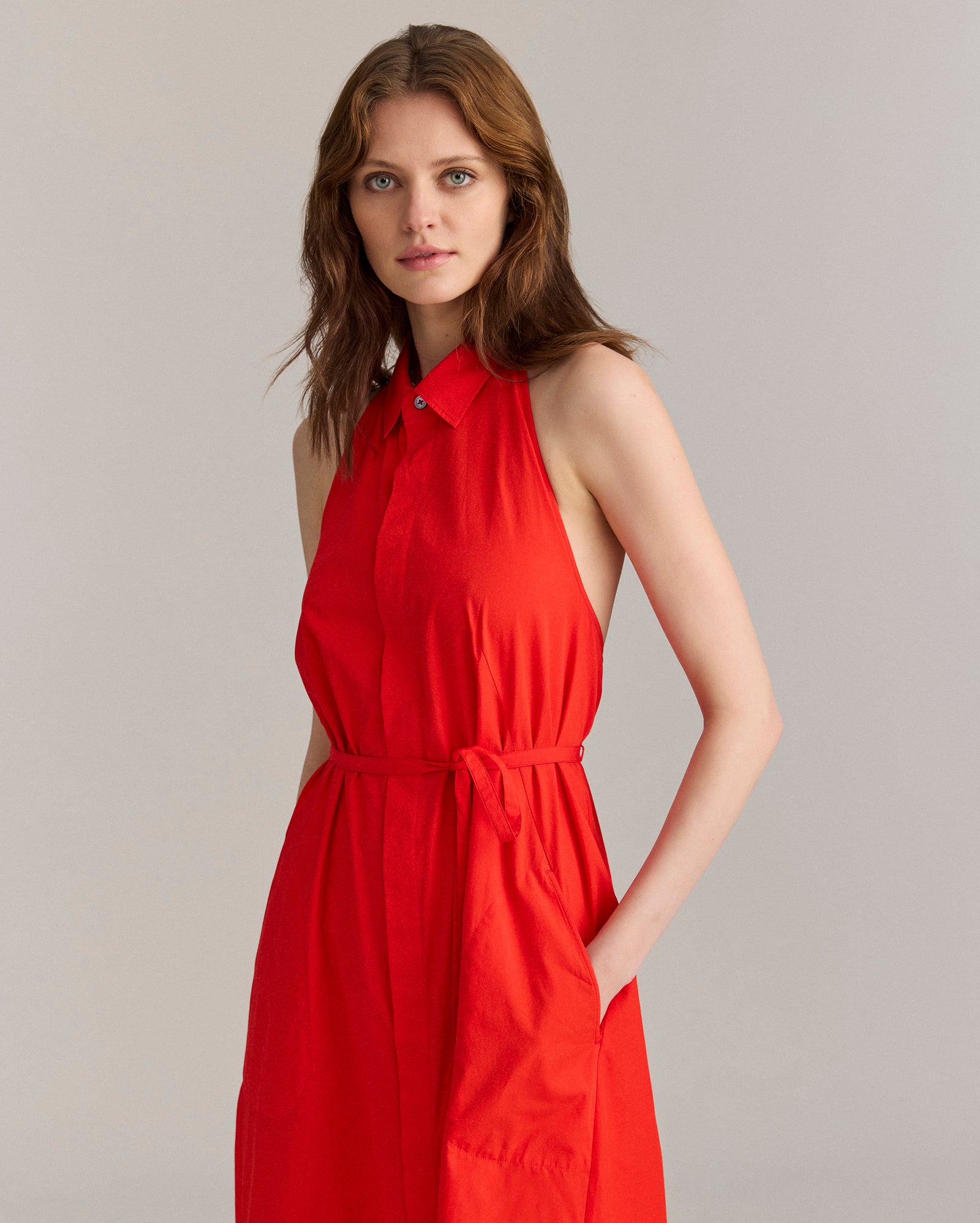 Poplin Halterneck Shirt Dress