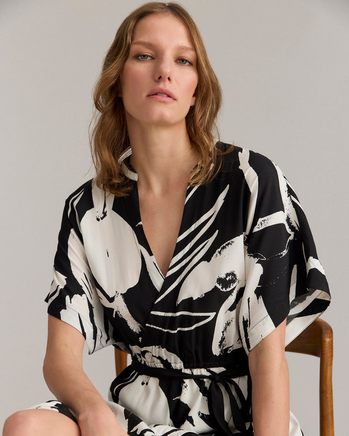 Silk Brush Stroke Wrap Dress